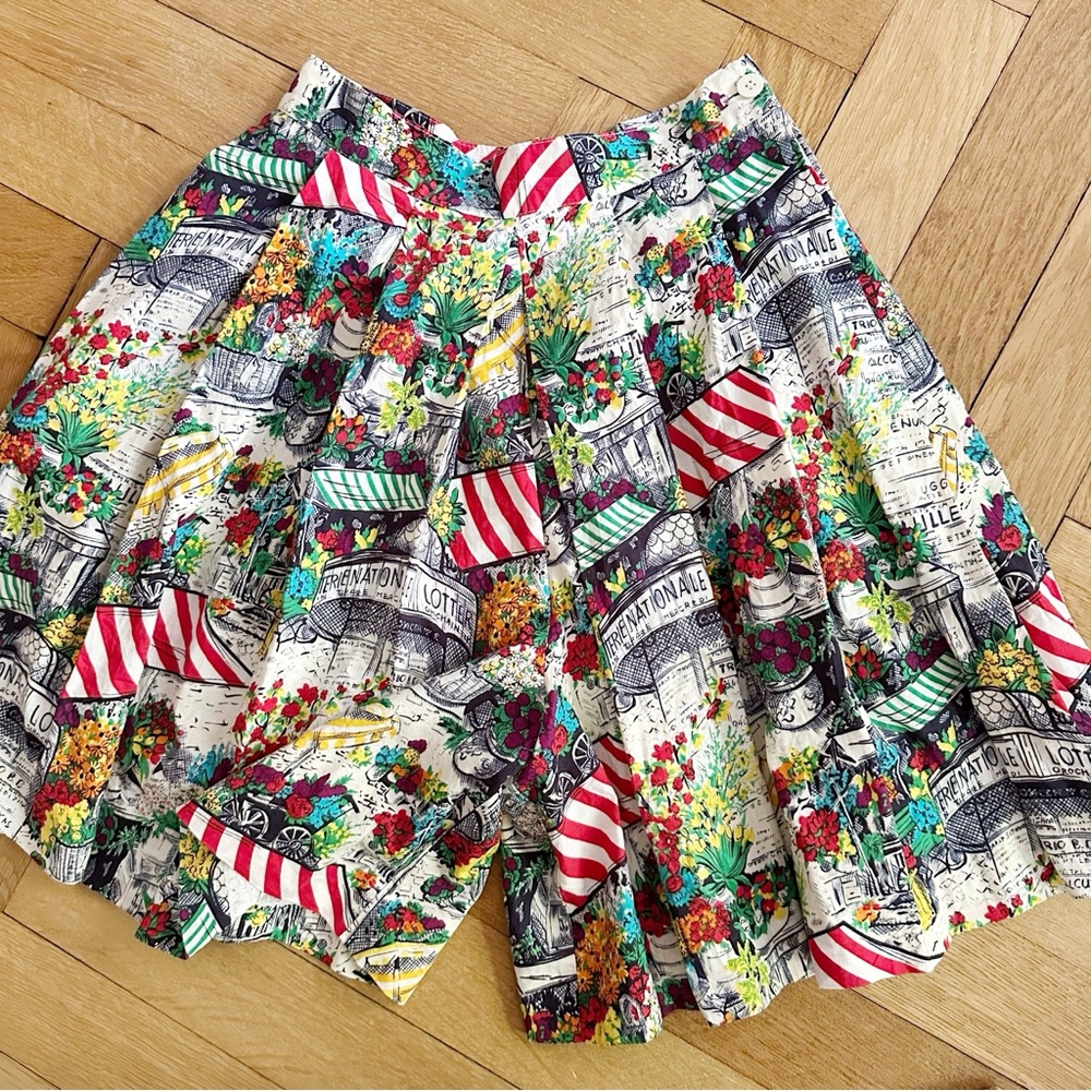 80s Vintage Colorful Culotte Shorts XS/S Novelty Print 4
